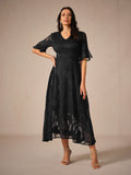 Couture-moda | Elegant Maxi Dress with Flutter Sleeves and Lace Detailing - Image 4