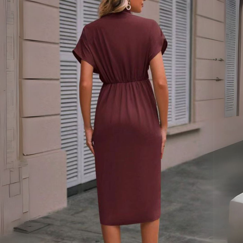 Denise | Elegant Draped Midi Dress for Women