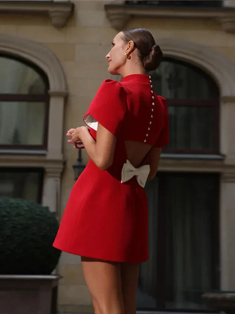 Maris | Elegant Hollow Tie Red Party Mini Dress - Timeless Summer Fashion