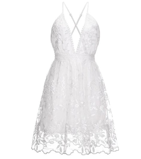 Naomi | Women's Elegant White Backless V-Neck Mini Summer Dress