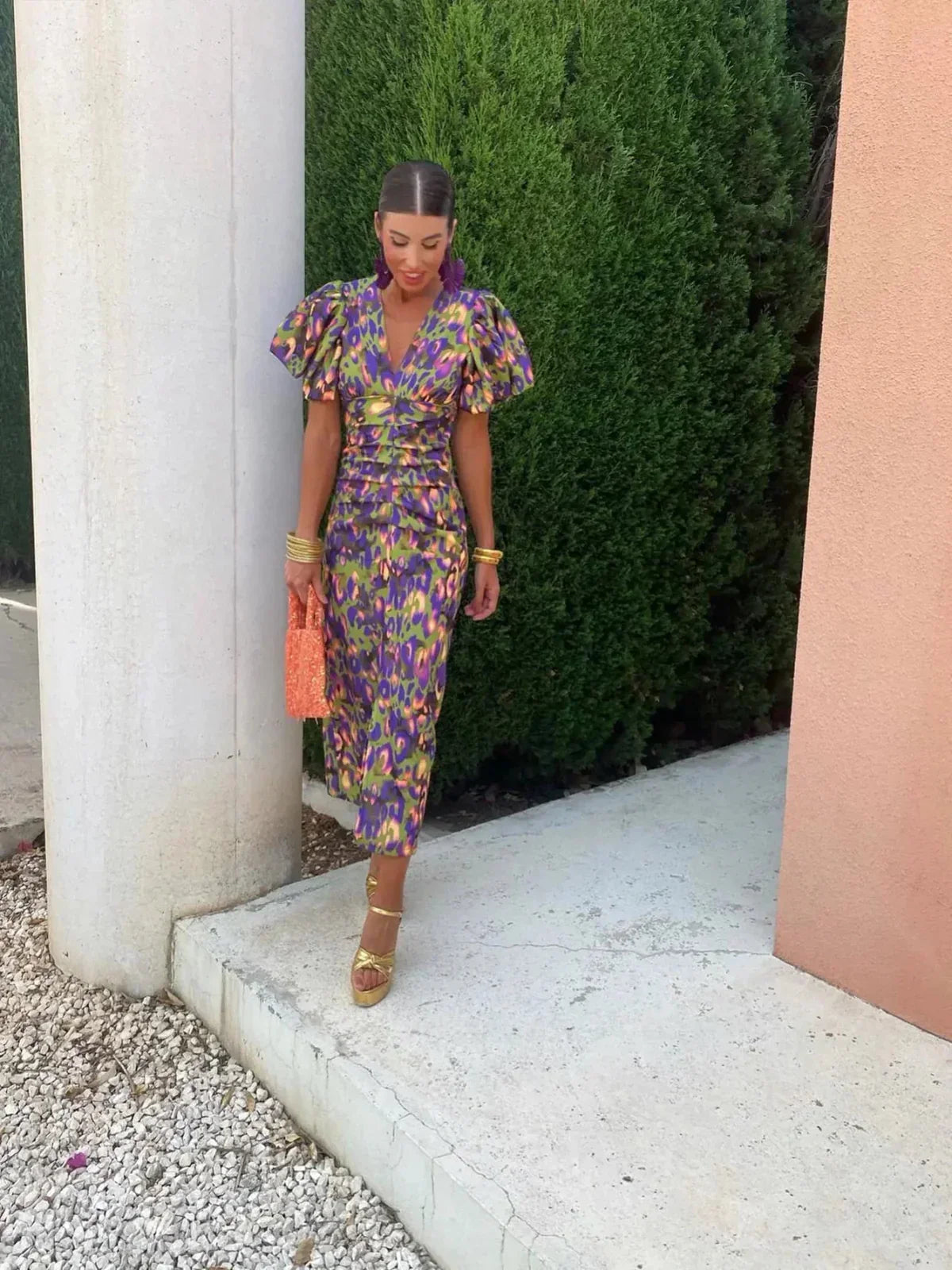 Dianna | Women’s Elegant Puff Sleeve Printed Dress